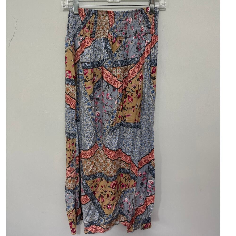Christian Siriano Skirt Small Blue Floral Patchwork Maxi Peasant Granola Boho - Picture 3 of 8